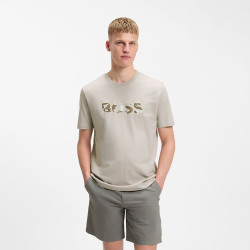 T-shirt en jersey de coton avec logo imprimé Te_Insignia BOSS gris clair