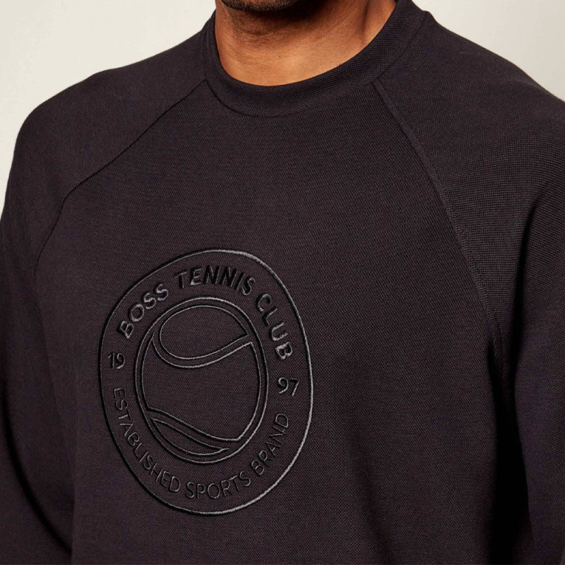 Pull col rond en tissu piqué respirant Sw_Join_Salbo BOSS noir