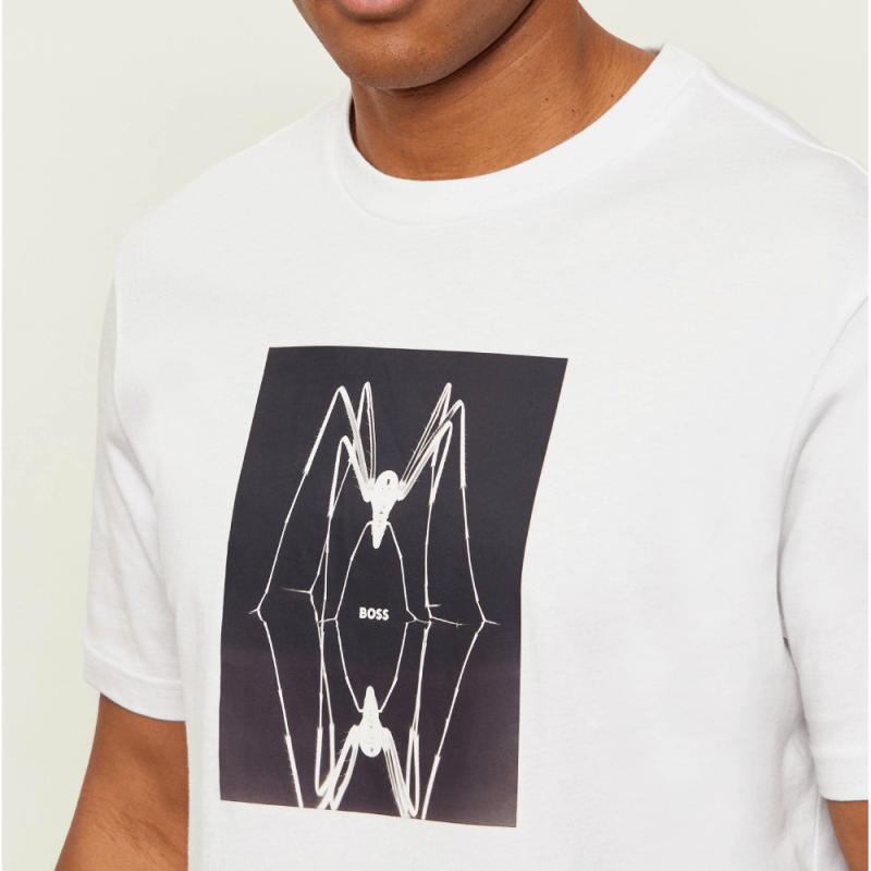 T-shirt en jersey de coton avec motif imprimé Te_Creature HUGO BOSS blanc