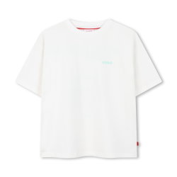 Tee-shirt manches courtes enfant – logo poitrine & illustration dos HUGO blanc