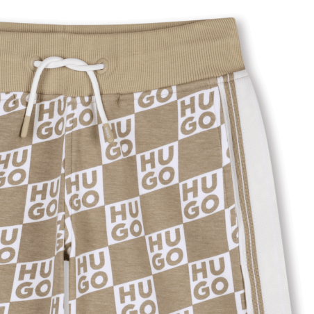 Short de jogging monogramme en coton mélangé enfant HUGO marron