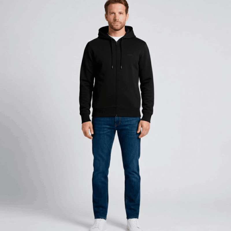 Sweat à capuche zippé en coton stretch avec logo Saggy HUGO noir