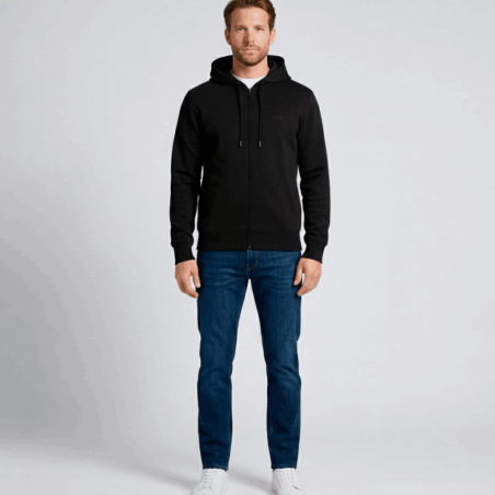 Sweat à capuche zippé en coton stretch avec logo Saggy HUGO noir
