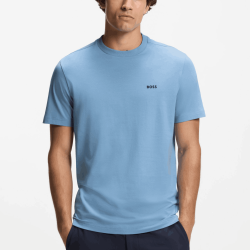 T-shirt Regular en coton stretch avec logo contrastant Tee BOSS bleu clair