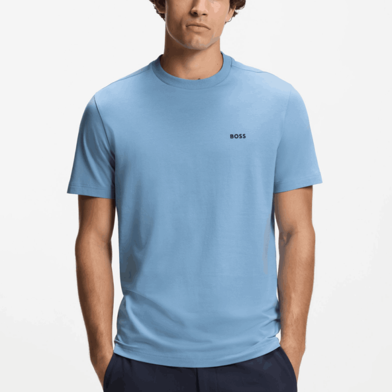 T-shirt Regular  en coton stretch avec logo contrastant  TEE HUGO BOSS bleu clair