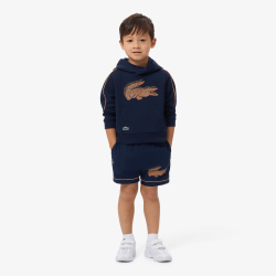 Short Sport Rayé  Enfant en Taffetas - Léger et Résistant -Lacoste bleu nuit/orange