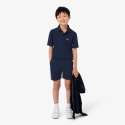 Short de sport garçon  en taffetas léger avec taille élastique et poches-Lacoste bleu nuit