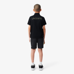 Short sportif Color Block Diamond Taffeta résistant à l’eau avec taille élastique -Lacoste noir