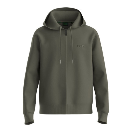 Sweat à capuche zippé en coton stretch avec logo Saggy BOSS vert