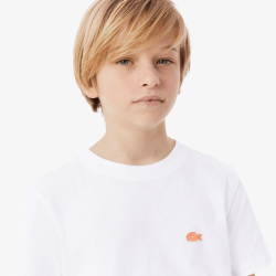 T-shirt Enfant en Coton avec Imprimé Crocodile Aquarelle Confortable et Sportif -Lacoste  blanc