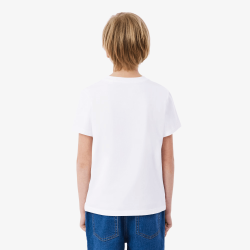 T-shirt Enfant en Coton avec Imprimé Crocodile Aquarelle Confortable et Sportif -Lacoste  blanc