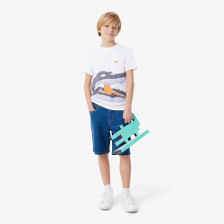 T-shirt Enfant en Coton avec Imprimé Crocodile Aquarelle Confortable et Sportif -Lacoste  blanc