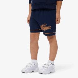 Short Sport Rayé  Enfant en Taffetas - Léger et Résistant -Lacoste bleu nuit/orange