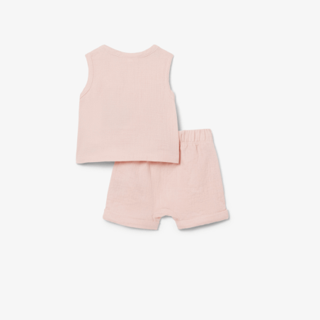 Ensemble bébé en coton sans manches avec crocodile brodé LACOSTE Rose