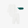 Ensemble layette nouveau-né coton imprimé body manches longues, pantalon et doudou  LACOSTE blanc