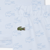 Ensemble layette nouveau-né coton imprimé body manches longues, pantalon et doudou  LACOSTE bleu clair