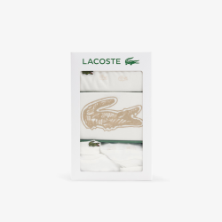 Ensemble layette nouveau-né coton imprimé body manches courtes, pantalon et chaussettes LACOSTE blanc