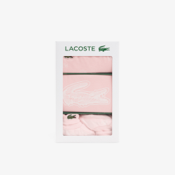 Ensemble layette nouveau-né coton imprimé body manches courtes, pantalon et chaussettes LACOSTE rose