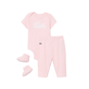 Ensemble layette nouveau-né coton imprimé body manches courtes, pantalon et chaussettes LACOSTE rose