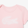 Ensemble layette nouveau-né coton imprimé body manches courtes, pantalon et chaussettes LACOSTE rose