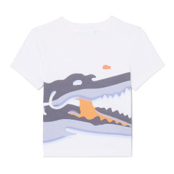 T-shirt Enfant en Coton avec Imprimé Crocodile Aquarelle Confortable et Sportif LACOSTE blanc