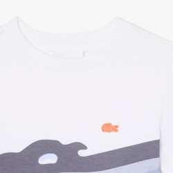 T-shirt Enfant en Coton avec Imprimé Crocodile Aquarelle Confortable et Sportif LACOSTE blanc