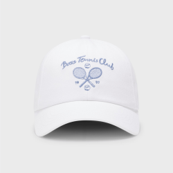 Casquette en serge de coton avec illustrations de tennis BOSS blanc