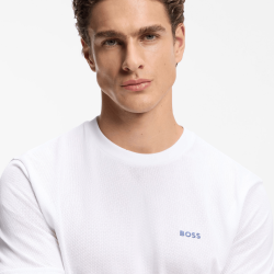 T-shirt en mesh de coton à motif artistique brodé BOSS balnc