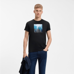 T-shirt en jersey de coton avec motif imprimé Te_Creature BOSS noir