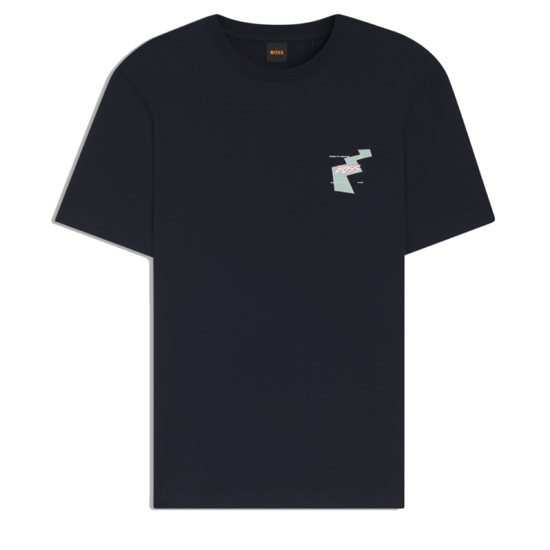 T-shirt en jersey de coton avec motif imprimé Te_Movement BOSS Bleu foncé
