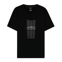 T-shirt BOSS x Porsche TS_PS Spirit70 Homme Noir – Coupe regular en coton mercerisé avec graphismes réfléchissants