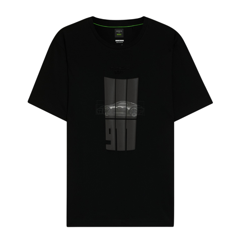 T-shirt Porsche x BOSS en coton mercerisé avec graphismes réfléchissants TS_PS Spirit70 Grx BOSS NOIR