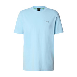 T-shirt Regular en coton stretch avec logo contrastant Tee BOSS bleu pastel