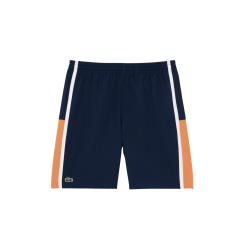 Short Lacoste Tennis en taffetas diamanté color-block Marine/Orange/Blanc