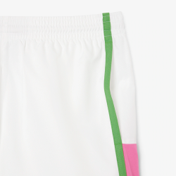 Short Lacoste Tennis en taffetas diamanté color-block blanc/fushia/billard | DM’Sports