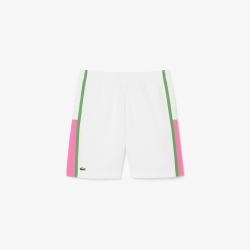 Short Lacoste Tennis en taffetas diamanté color-block blanc/fushia/billard | DM’Sports