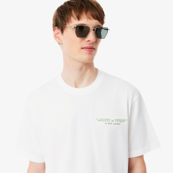 T-shirt Lacoste en coton biologique avec broderie et imprimé dos Blanc | DM’Sports
