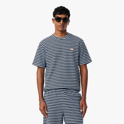 T-shirt Lacoste en jersey texturé rayé Blue Clair Chambray/Buffalo