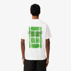 T-shirt Lacoste en coton biologique à imprimé tennis Blanc | DM’Sports