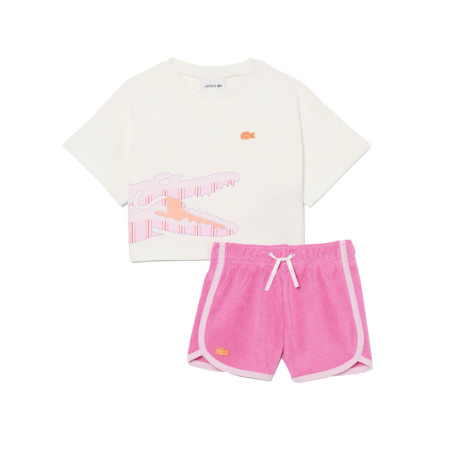 Ensemble LACOSTE bébé coton imprimé blanc et rose
