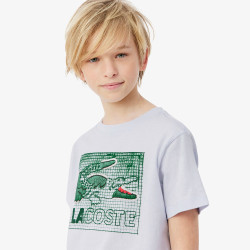 T-shirt en coton imprimé graphique Confortable Sportswear avec Crocodile Brodé LACOSTE bleu clair
