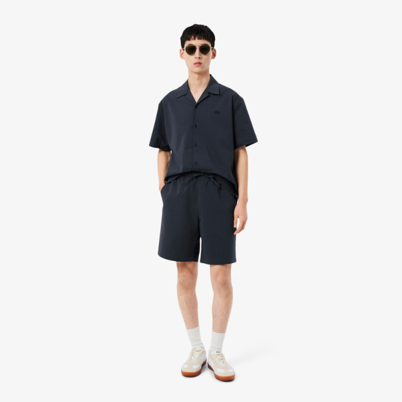 Short Lacoste Seersucker Coton Noir / Gris Foncé