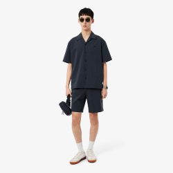 Short Lacoste Seersucker Coton Noir Gris Foncé Homme | DM'Sports