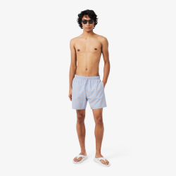Short de Bain Lacoste Mi-Long Imprimé Crocodile Bleu Clair