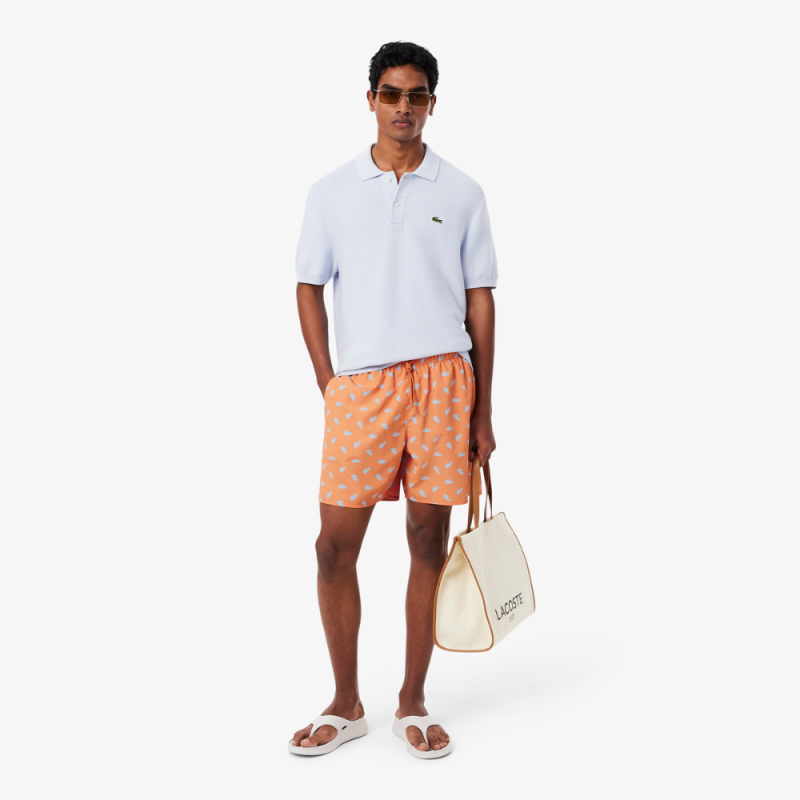 Short de Bain Lacoste Imprimé Crocodile Orange Homme | DM'Sports