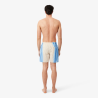Short de Bain Lacoste Mi-Long Rayé Blanc Beige Homme | DM'Sports