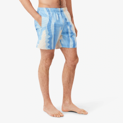 Short de Bain Lacoste Mi-Long Rayé Blanc Beige Homme | DM'Sports