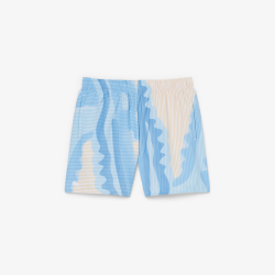 Short de Bain Lacoste Mi-Long Rayé Blanc Beige Homme | DM'Sports