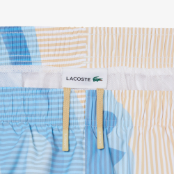 Short de Bain Lacoste Mi-Long Rayé Blanc Beige Homme | DM'Sports