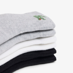 Lot de 3 Paires de Chaussettes de Sport Mi-Hautes Lacoste Blanc/Argent Chiné/Noir | DM'Sports